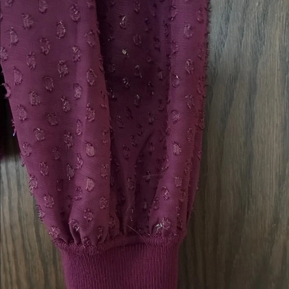 Anthropologie Purple Puff Sleeve Blouse with Ribbed Texture - Picture 4 of 6